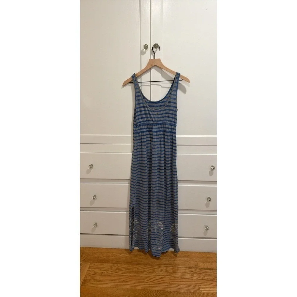 Prana‎ Striped Maxi Dress Blue Gray Sleeveless Casual Beach Vacation XS